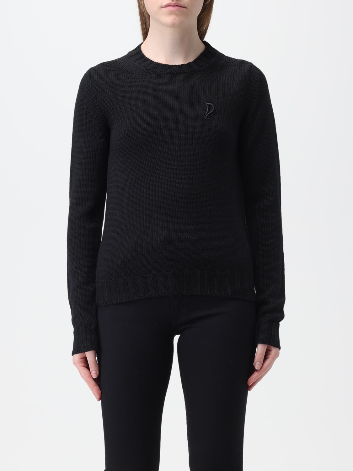 DONDUP SWEATER: Dondup wool sweater with embroidered monogram, Black - Img 1