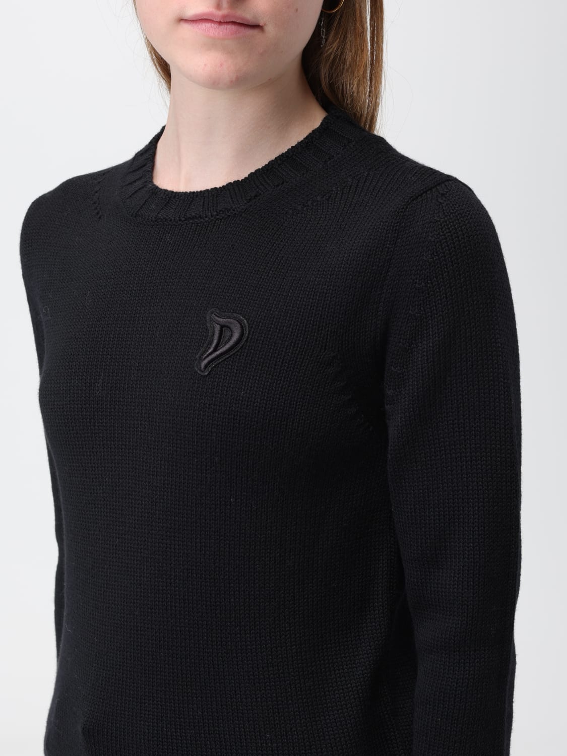 DONDUP SWEATER: Dondup wool sweater with embroidered monogram, Black - Img 3