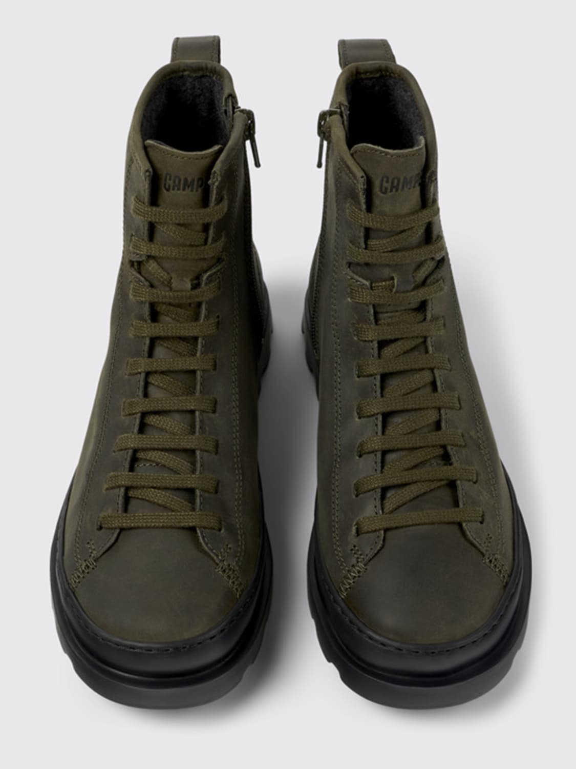CAMPER: Brutus ankle boots in nubuck - Green | Camper flat