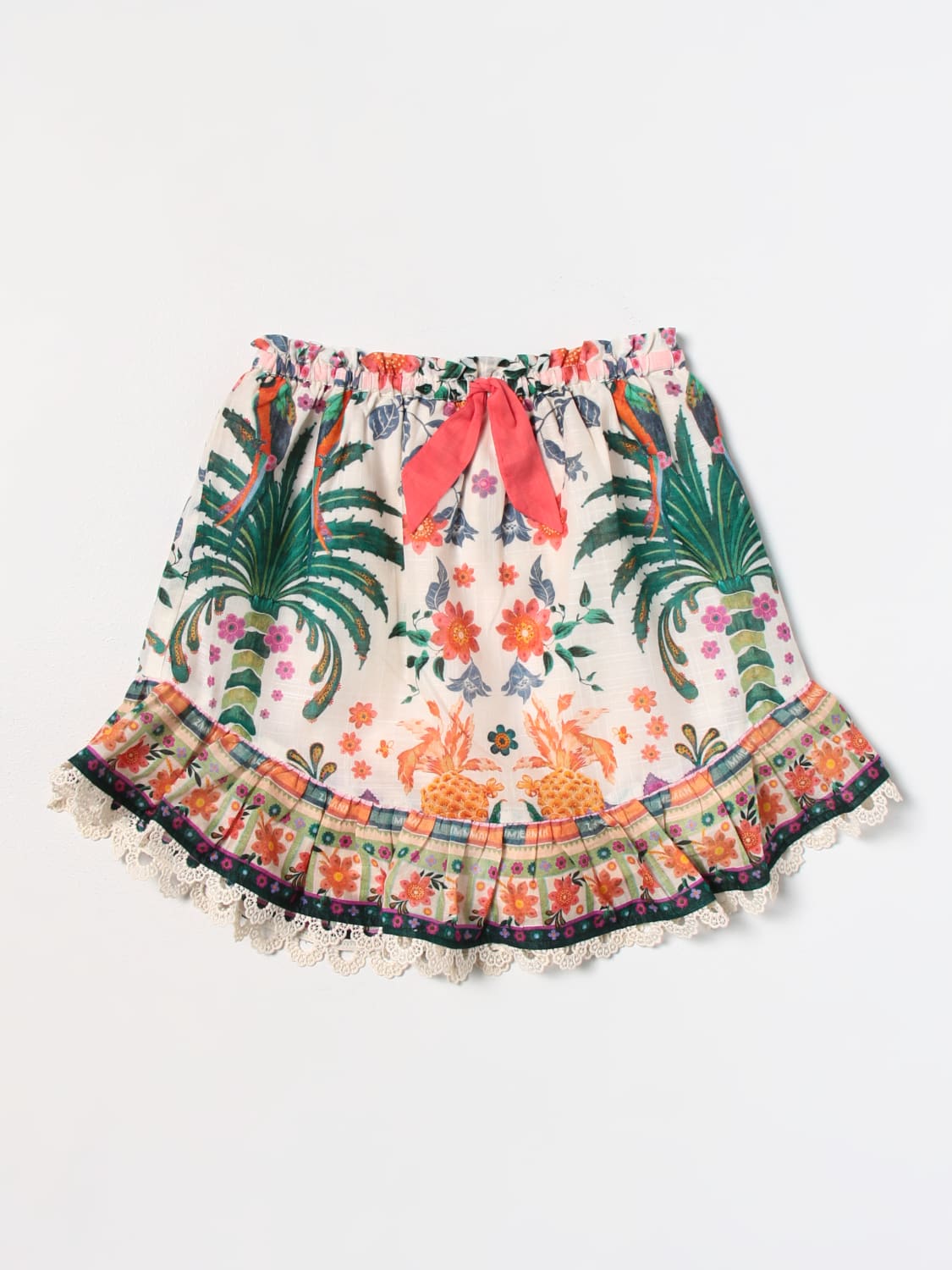 ZIMMERMANN GONNA: Gonna Zimmermann in cotone con stampa tropical, Panna - Img 1