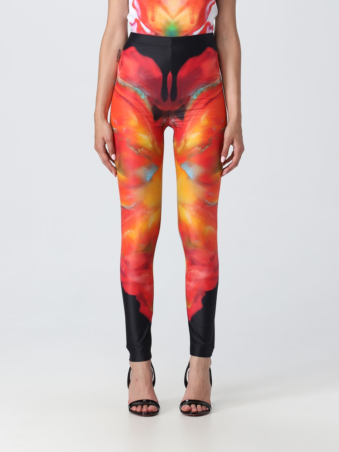 MCQUEEN PANTS: McQueen leggings in printed stretch fabric, Black - Img 1