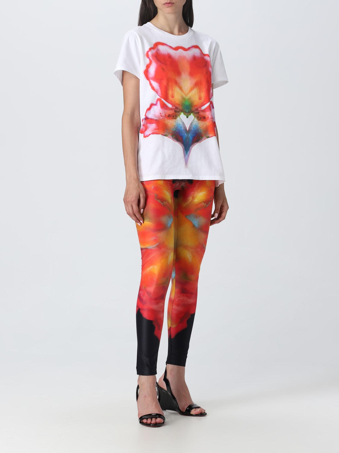 ALEXANDER MCQUEEN PANTS: Alexander McQueen leggings in printed stretch fabric, Black - Img 2