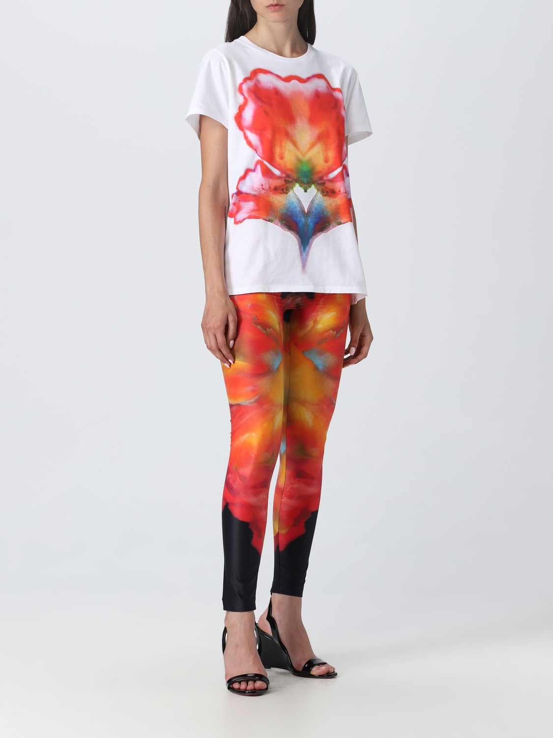 MCQUEEN PANTS: McQueen leggings in printed stretch fabric, Black - Img 2