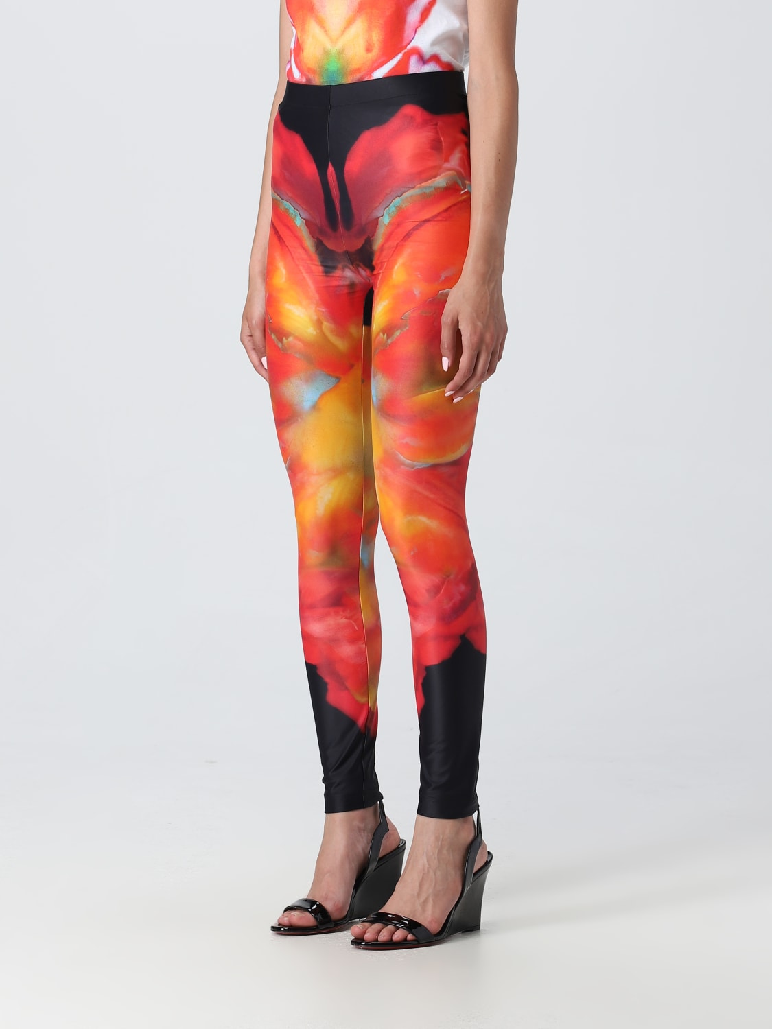 ALEXANDER MCQUEEN PANTS: Alexander McQueen leggings in printed stretch fabric, Black - Img 4