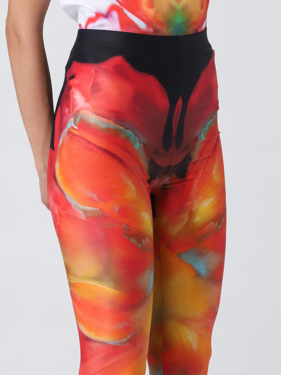 MCQUEEN PANTS: McQueen leggings in printed stretch fabric, Black - Img 5