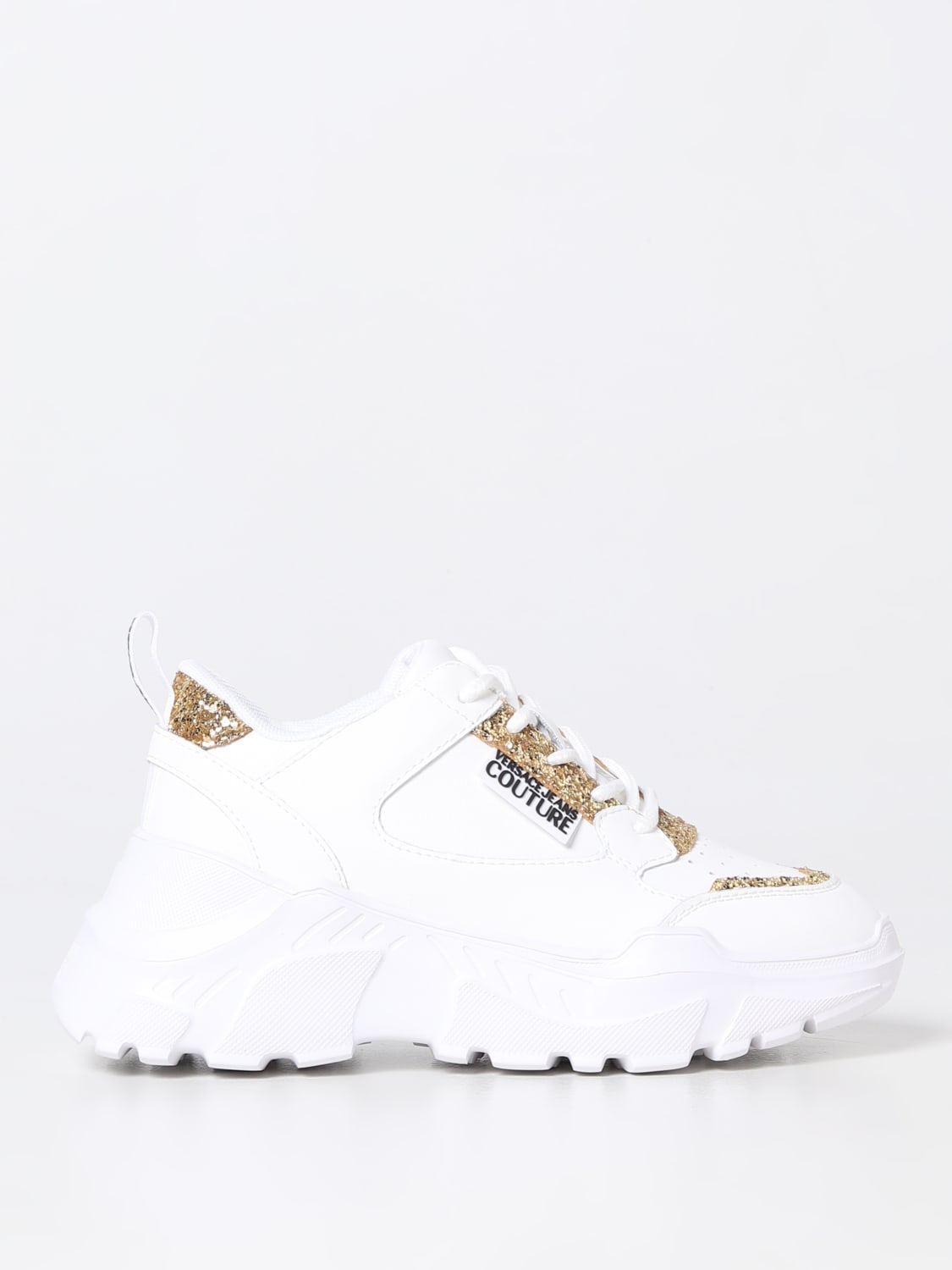 VERSACE JEANS COUTURE SNEAKERS: Versace Jeans Couture sneakers in leather with glitter, White - Img 1