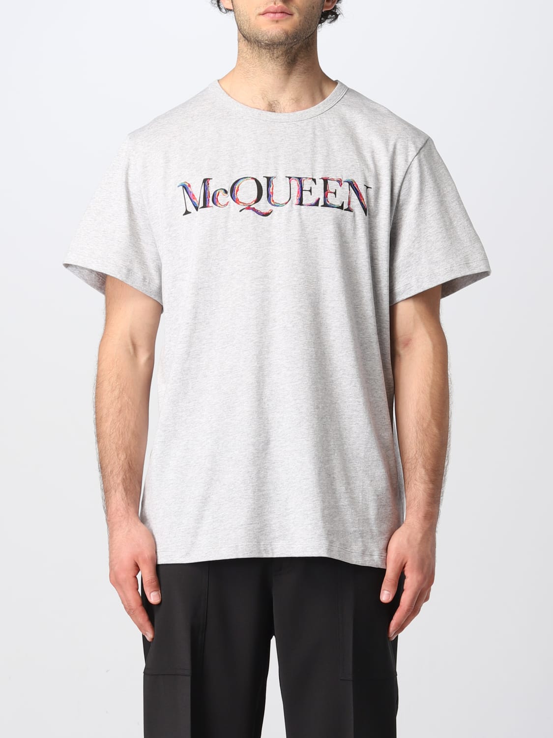 ALEXANDER MCQUEEN T-SHIRT: T-shirt Alexander McQueen in cotone con ricamo logo, Grigio - Img 1