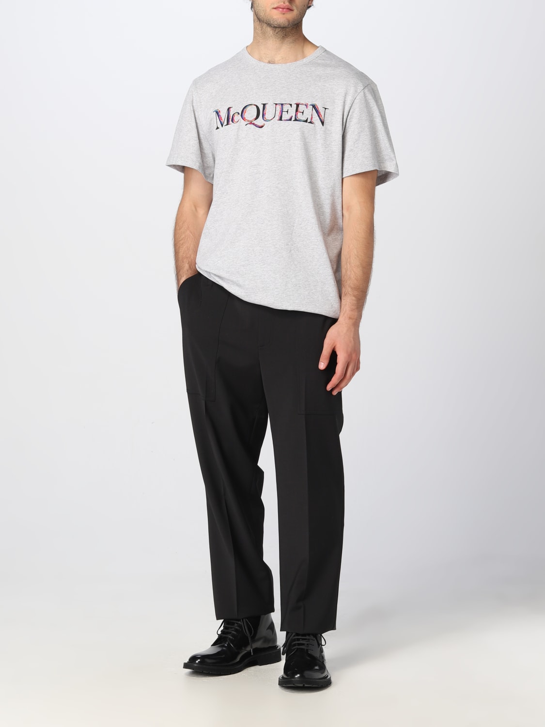 ALEXANDER MCQUEEN T-SHIRT: Alexander McQueen cotton T-shirt with logo embroidery, Grey - Img 2