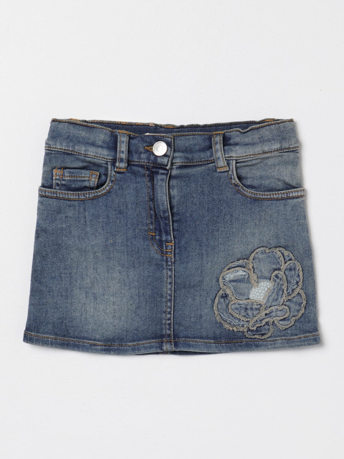 MONNALISA GONNA: Gonna di jeans con fiore Monnalisa, Denim - Img 1