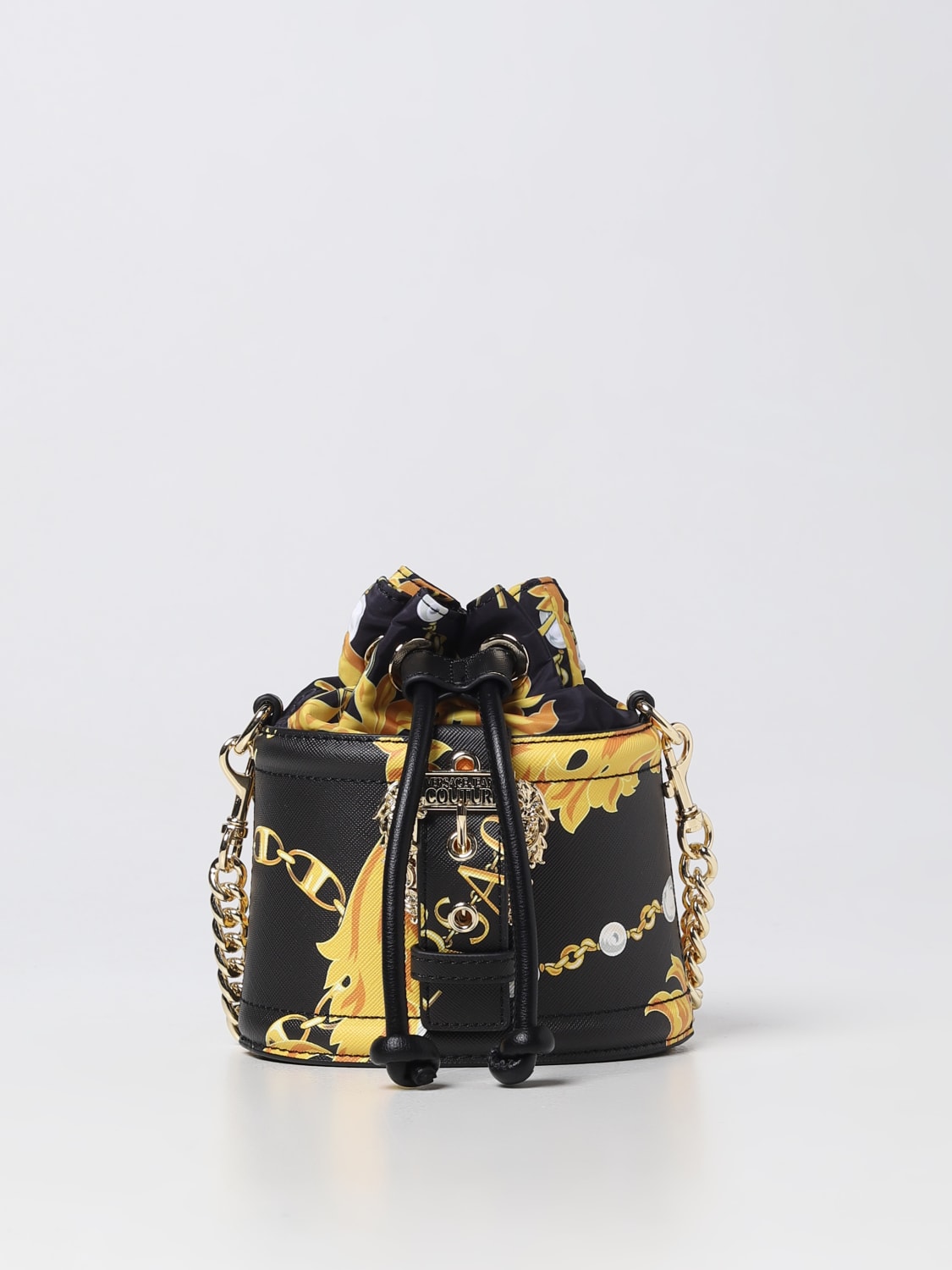 VERSACE JEANS COUTURE MINI BAG: Versace Jeans Couture bag in saffiano synthetic leather with Baroque print, Black - Img 1