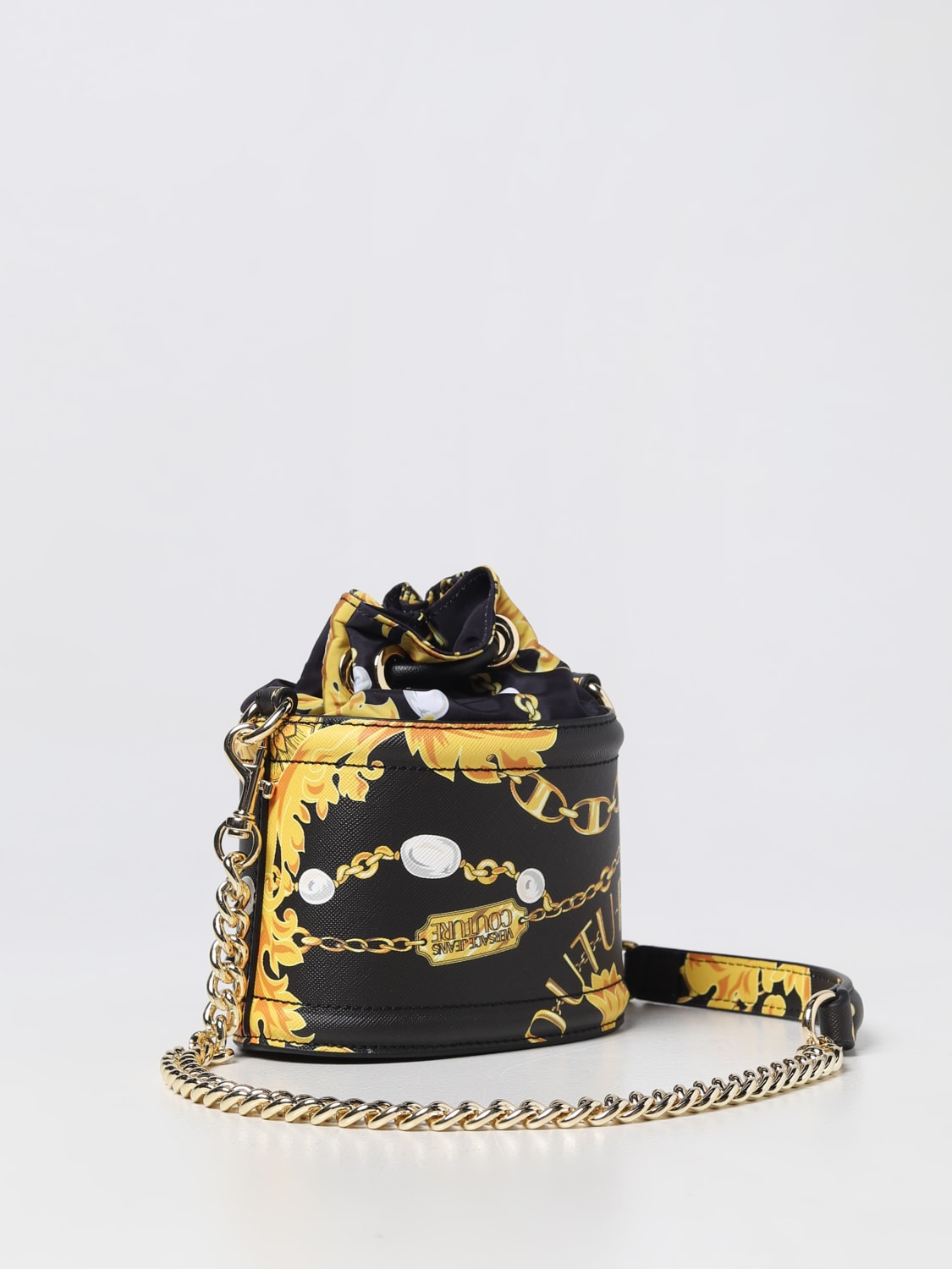 VERSACE JEANS COUTURE MINI BAG: Versace Jeans Couture bag in saffiano synthetic leather with Baroque print, Black - Img 2