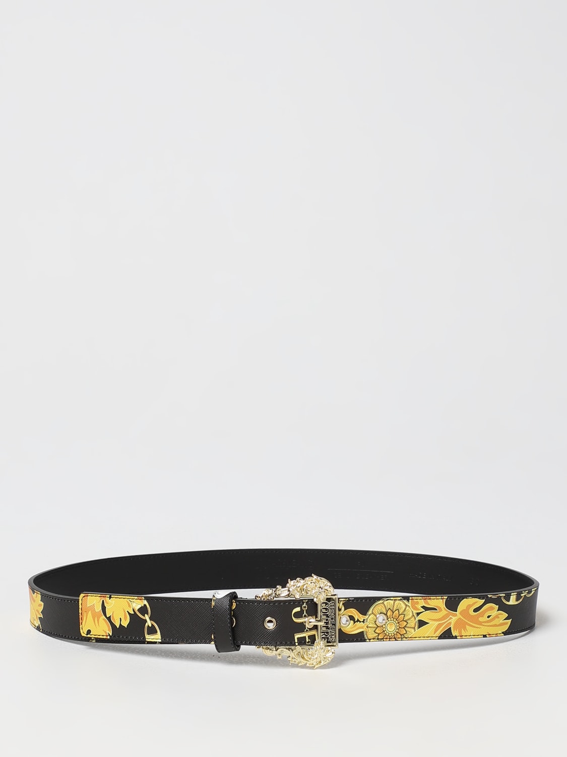 VERSACE JEANS COUTURE BELT: Baroque Versace Jeans Couture belt in saffiano synthetic leather, Black - Img 1