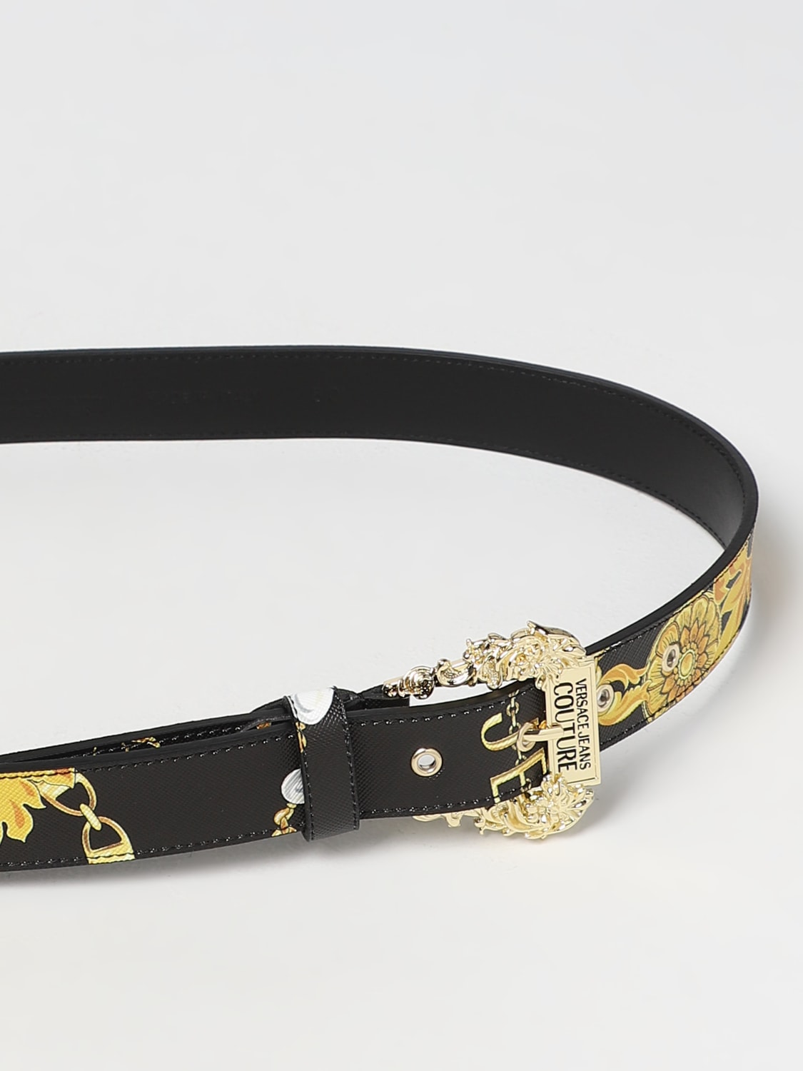 VERSACE JEANS COUTURE BELT: Baroque Versace Jeans Couture belt in saffiano synthetic leather, Black - Img 2