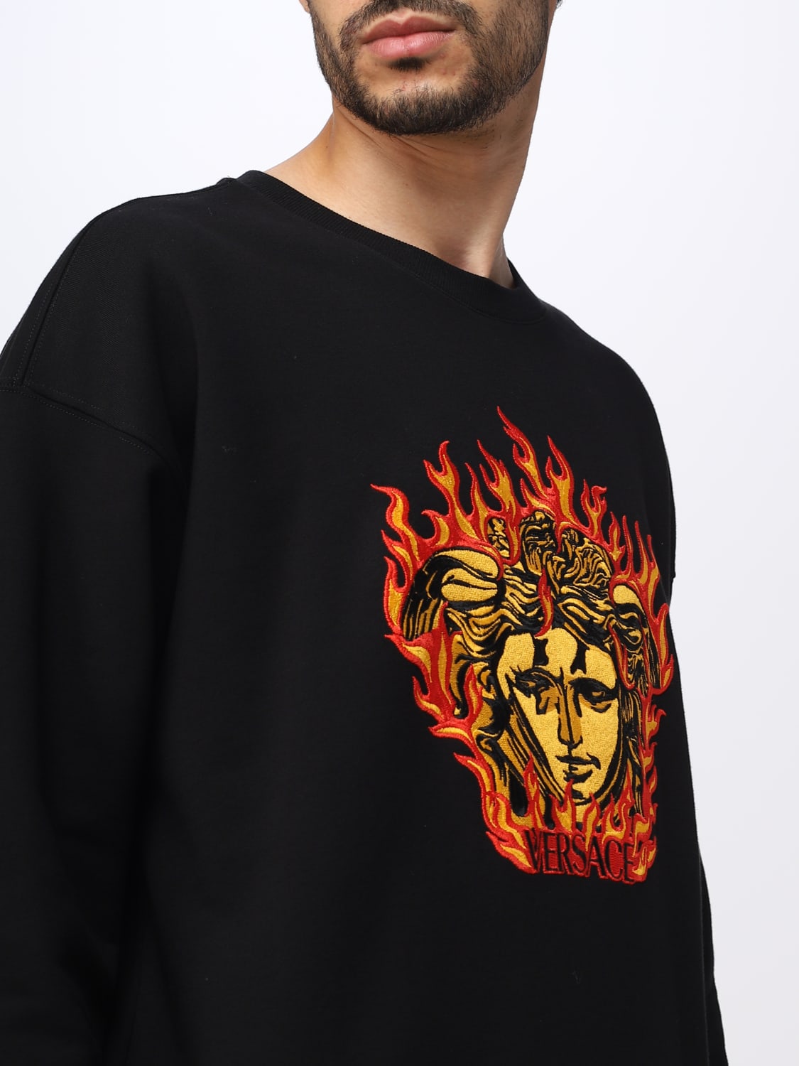 VERSACE SWEATSHIRT: Versace cotton sweatshirt with Medusa embroidery, Black - Img 5