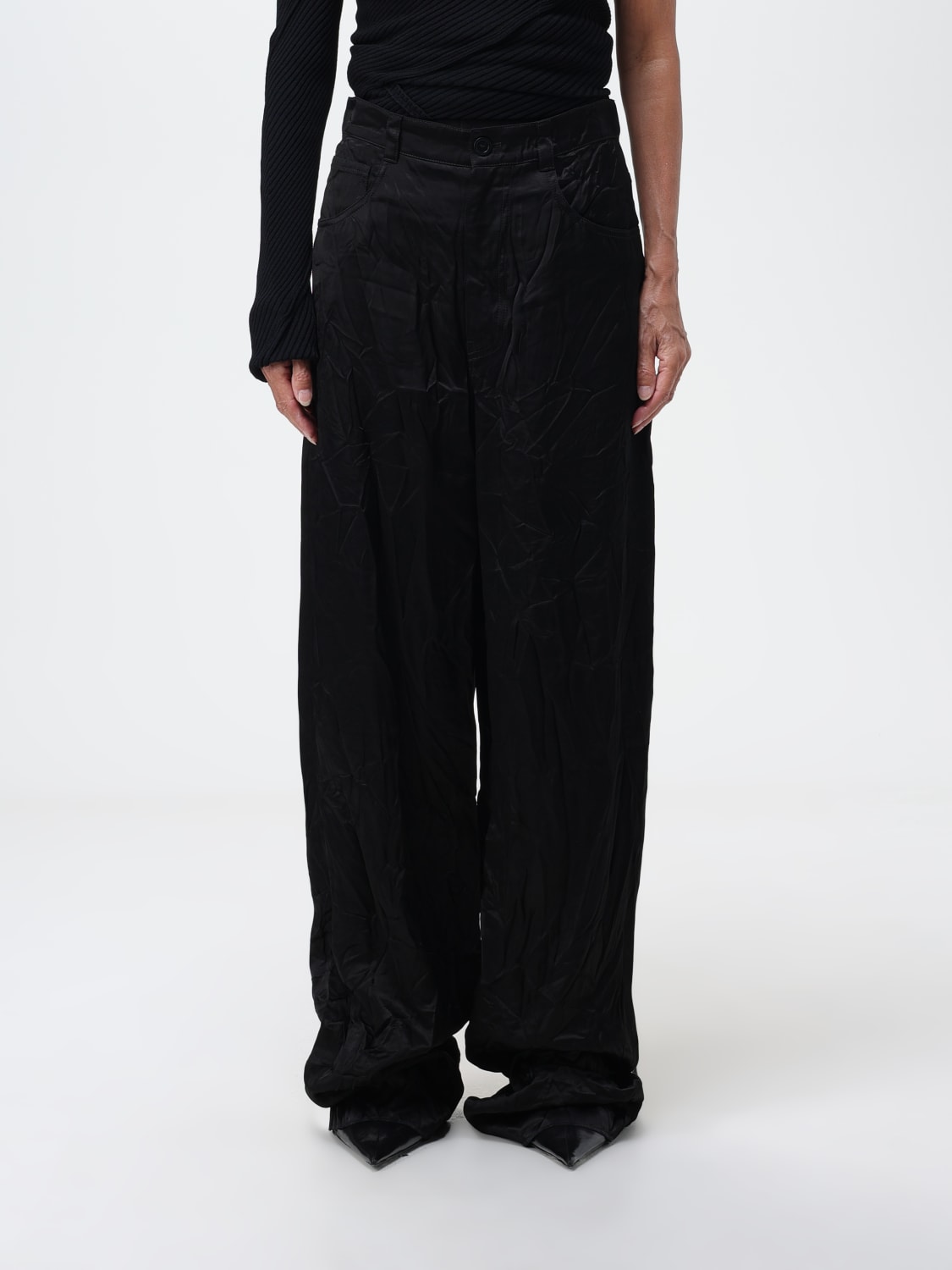BALENCIAGA: pants in viscose blend with wrinkled effect - Black 