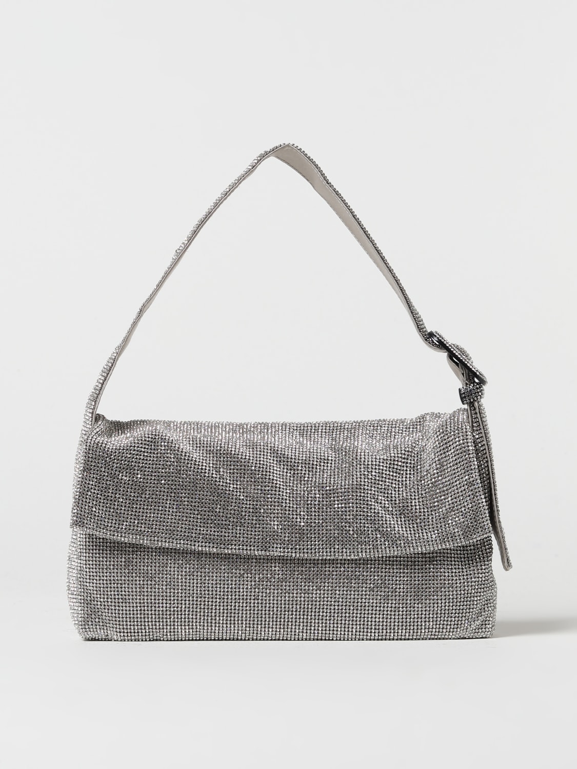 BENEDETTA BRUZZICHES BORSA A SPALLA: Borsa Vitty La Grande Benedetta Bruzziches in denim con strass, Silver - Img 1