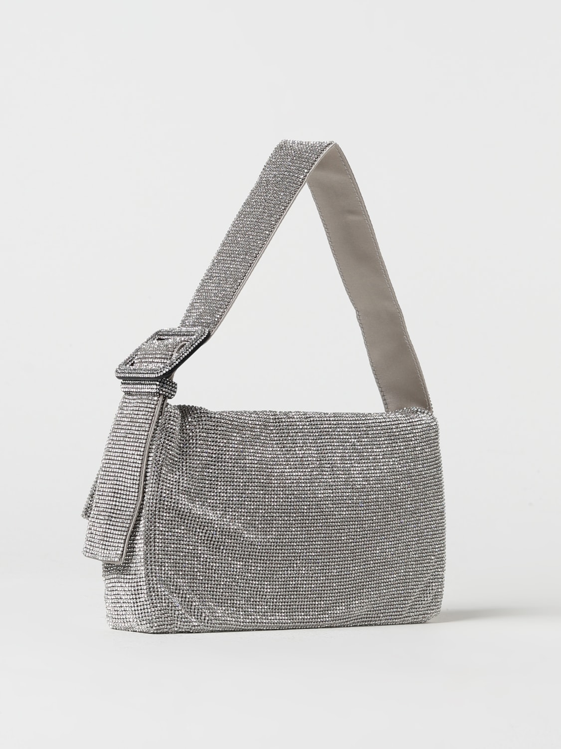 BENEDETTA BRUZZICHES BORSA A SPALLA: Borsa Vitty La Grande Benedetta Bruzziches in denim con strass, Silver - Img 2