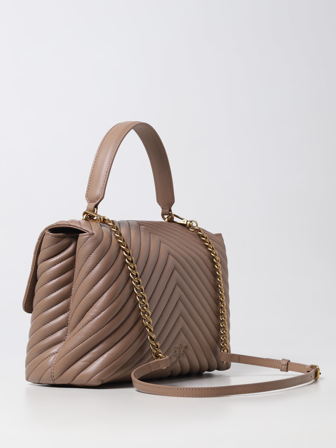 PINKO HANDBAG: Pinko Love Lady bag in chevron nappa leather with logo, Beige - Img 2