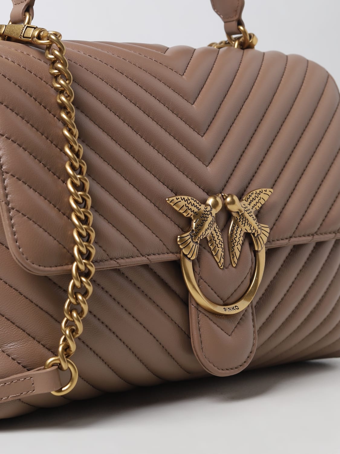 PINKO HANDBAG: Pinko Love Lady bag in chevron nappa leather with logo, Beige - Img 3