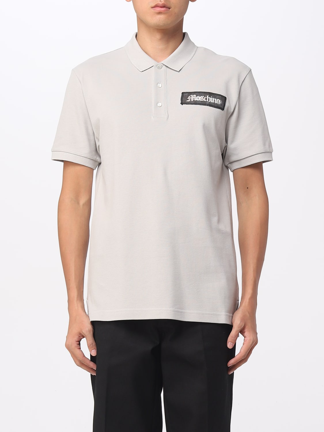 MOSCHINO COUTURE POLO SHIRT: Moschino Couture polo shirt in piqué cotton, Grey - Img 1