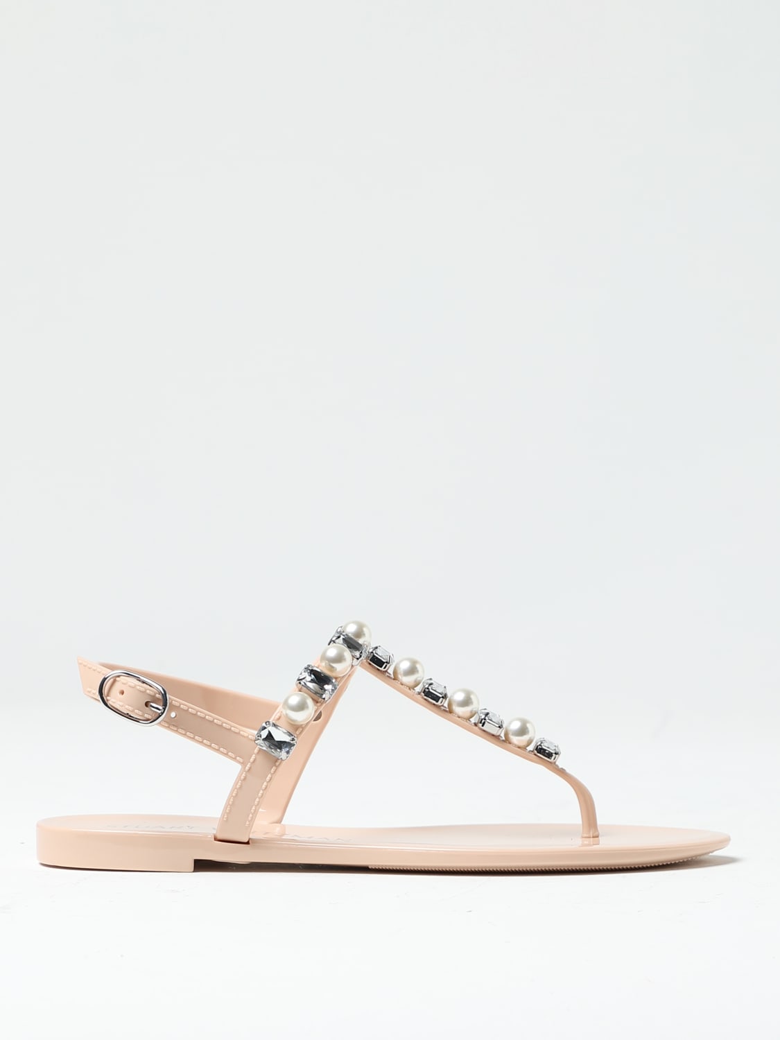 STUART WEITZMAN: rubber sandals with rhinestones and pearls - Natural ...