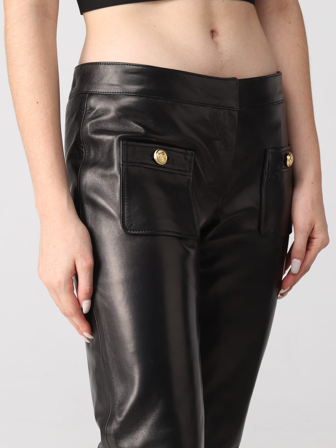 PALM ANGELS: leather pants - Black | Palm Angels pants PWJB013F23LEA001 ...