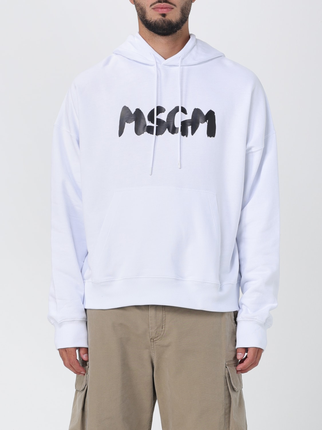 MSGM SWEATSHIRT: MSGM cotton sweatshirt with logo, White 1 - Img 1