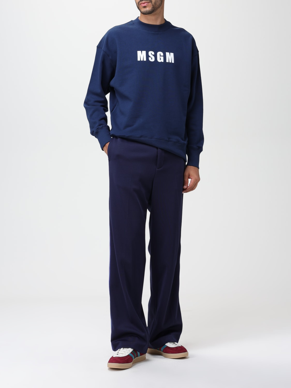 MSGM PANTS: MSGM pants in cotton blend, Blue 1 - Img 2