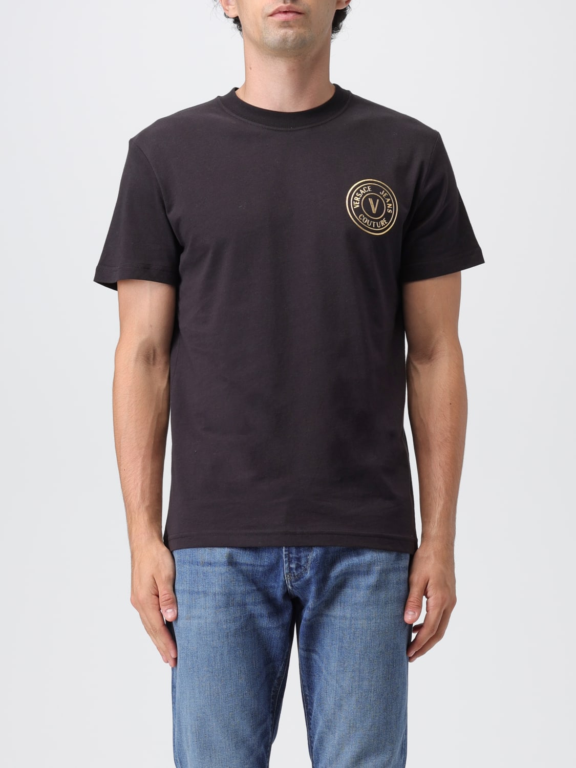 VERSACE JEANS COUTURE T-SHIRT: Versace Jeans Couture cotton T-shirt with logo, Black - Img 1