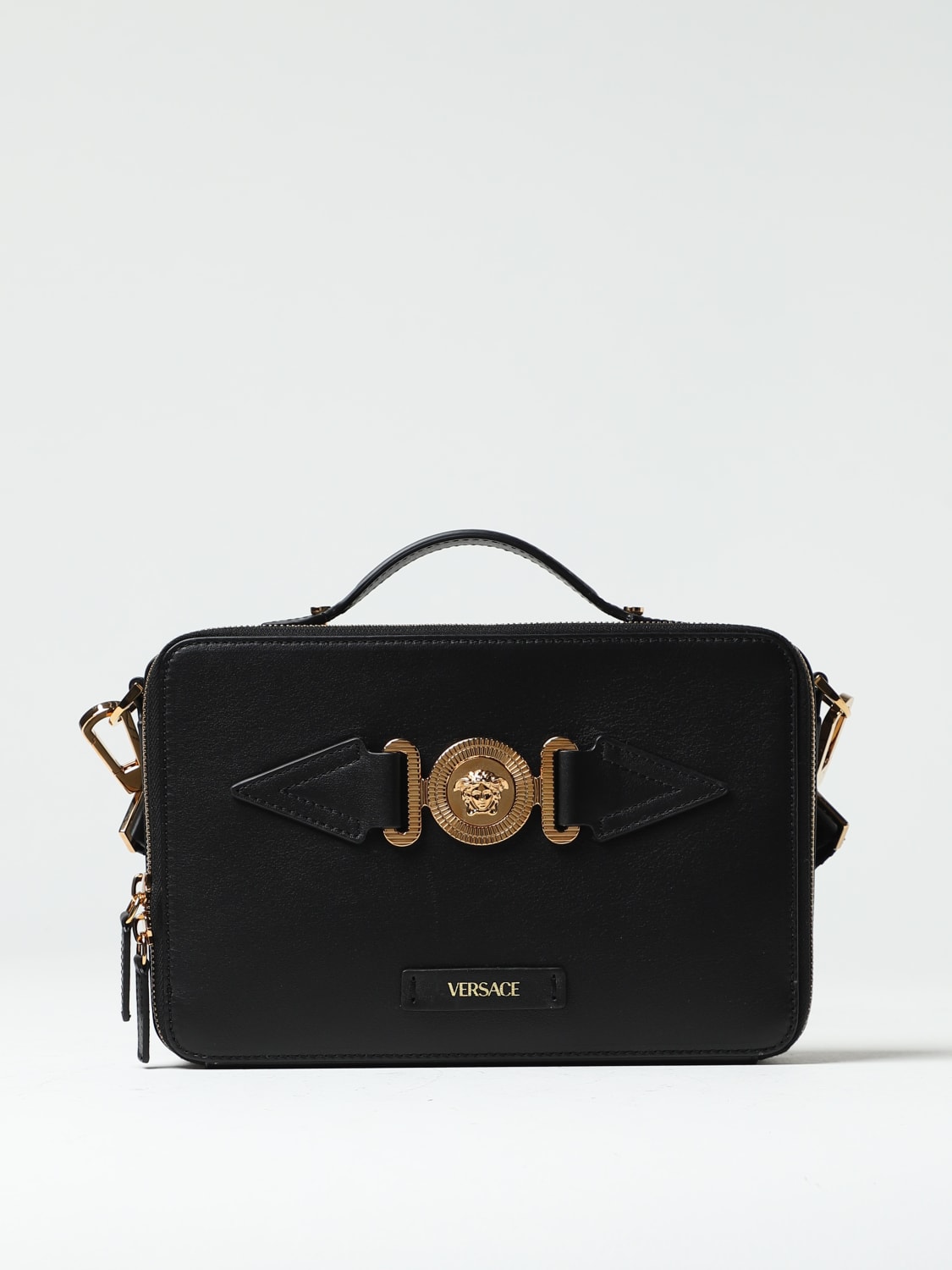 VERSACE: Medusa Biggie bag in leather - Black | Versace shoulder bag ...