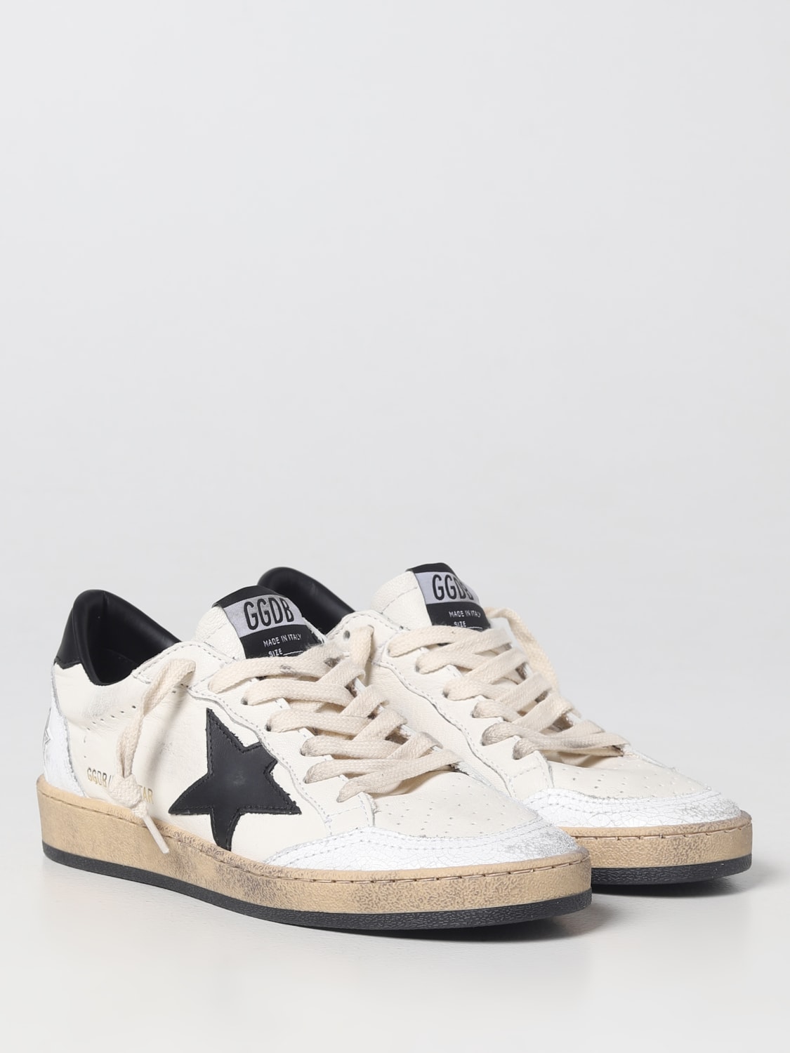 GOLDEN GOOSE SNEAKERS: Golden Goose Ball-Star sneakers in used leather with patch, White - Img 2