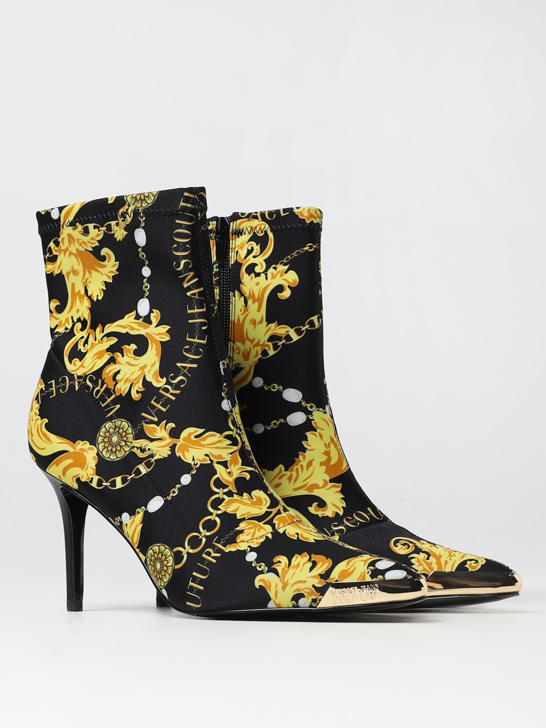 VERSACE JEANS COUTURE FLAT ANKLE BOOTS: Versace Jeans Couture ankle boots in printed fabric, Black - Img 2