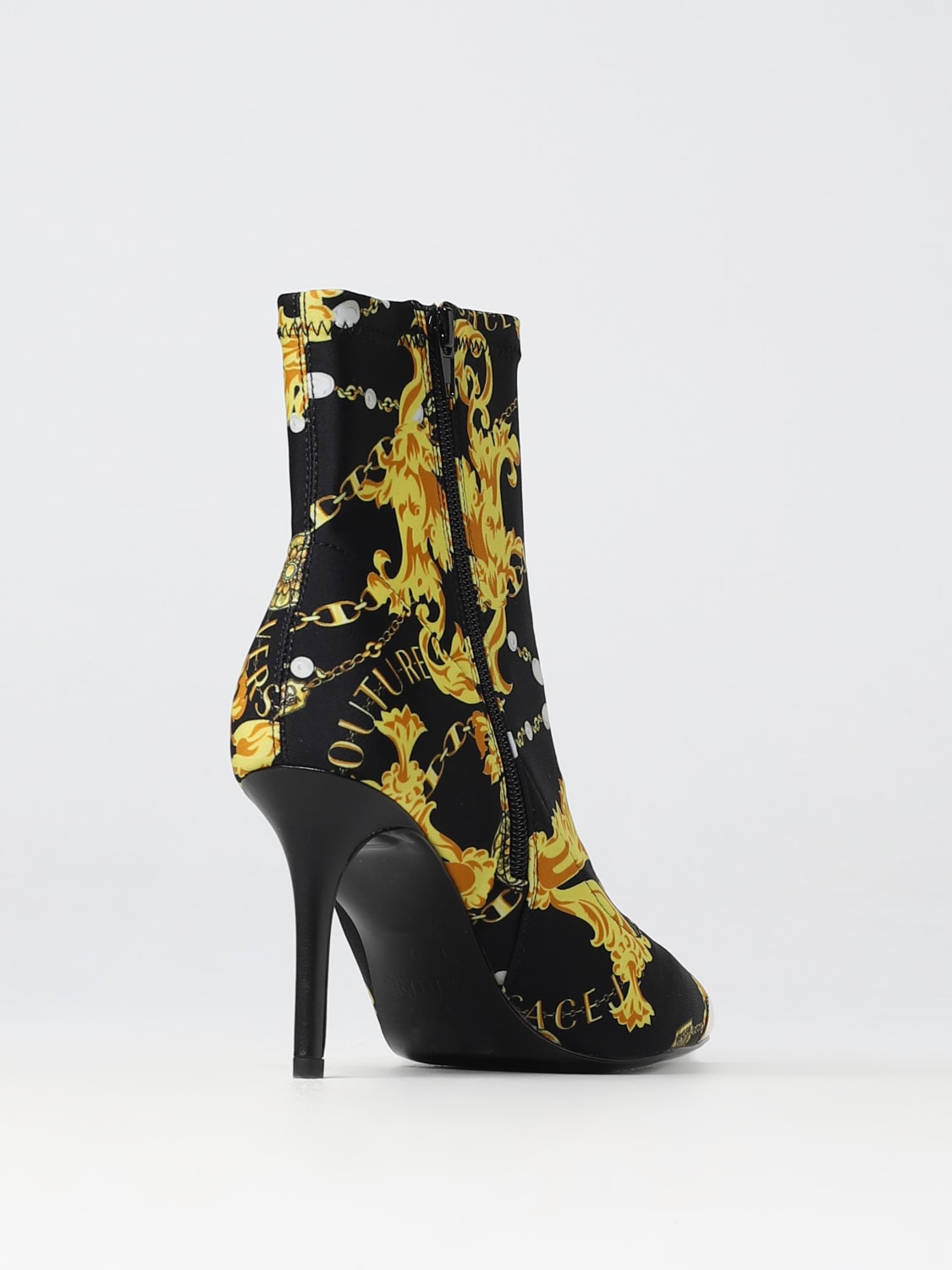 VERSACE JEANS COUTURE FLAT ANKLE BOOTS: Versace Jeans Couture ankle boots in printed fabric, Black - Img 3