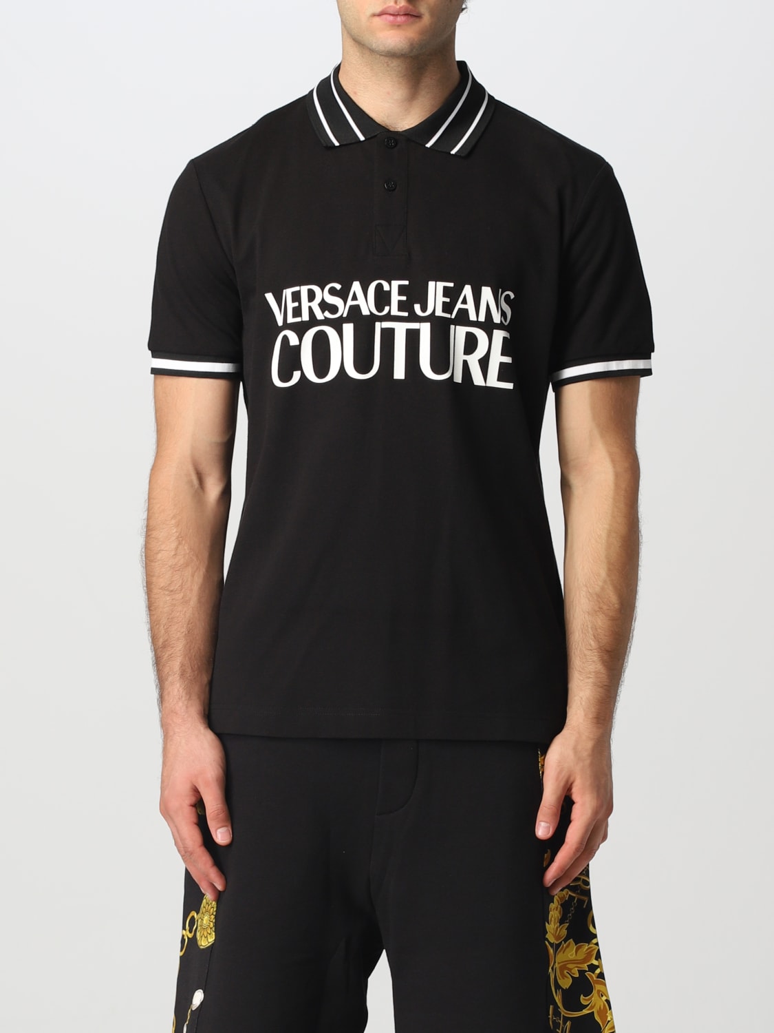 VERSACE JEANS COUTURE POLO SHIRT: Versace Jeans Couture polo shirt in cotton with logo, Black - Img 1