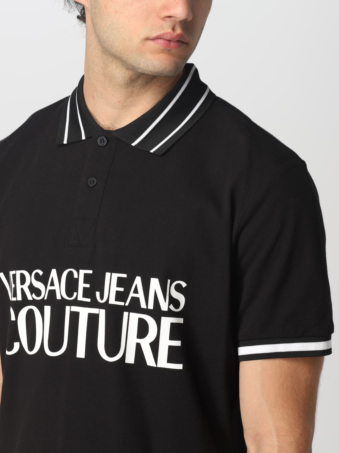 VERSACE JEANS COUTURE POLO SHIRT: Versace Jeans Couture polo shirt in cotton with logo, Black - Img 3