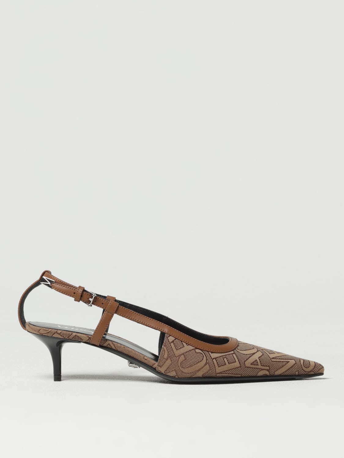 Giglio Slingback Versace in tessuto con logo jacquard e pelle