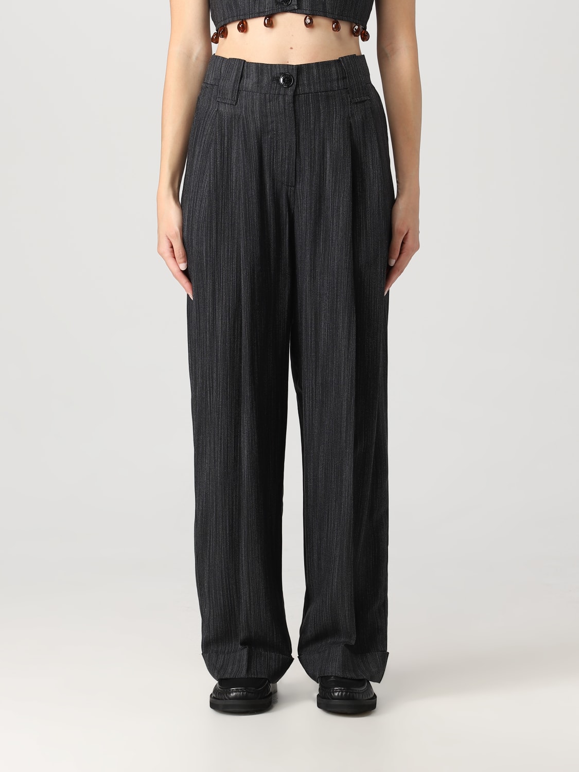 GANNI PANTS: Ganni pattern in viscose blend, Black - Img 1