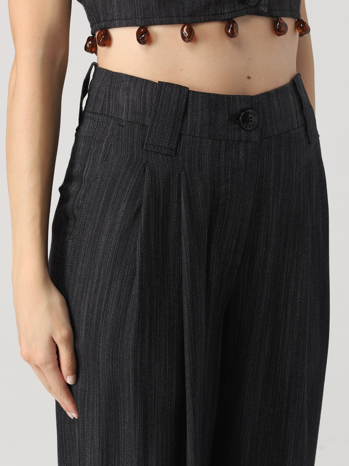 GANNI PANTS: Ganni pattern in viscose blend, Black - Img 4