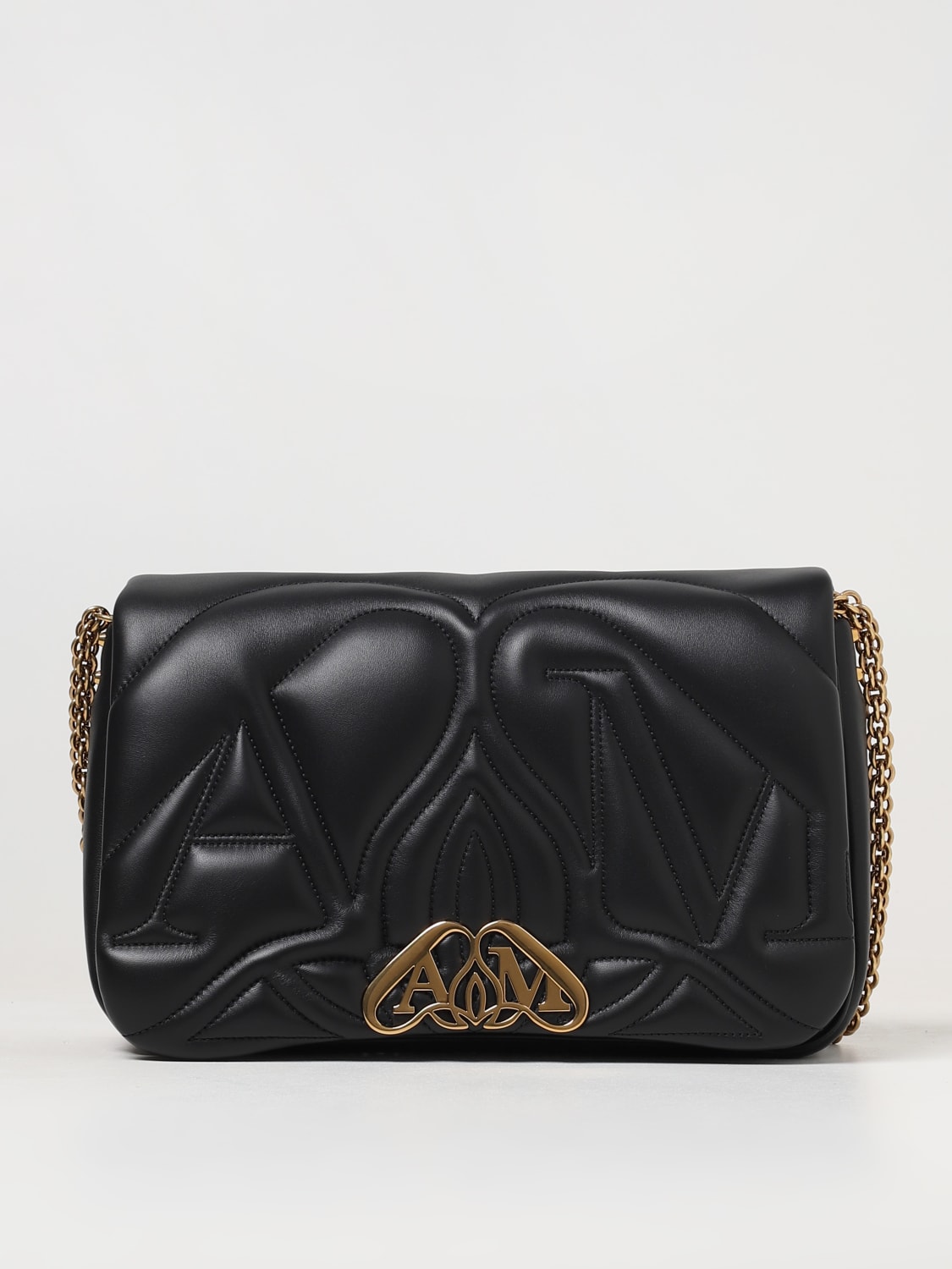 ALEXANDER MCQUEEN: Seal bag in leather with embossed logo - Black 