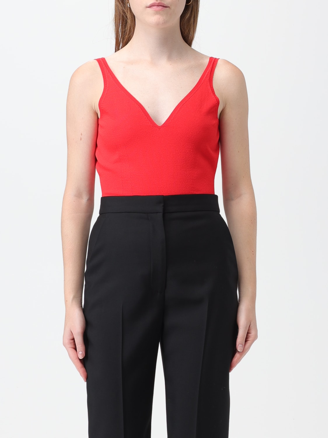 ALEXANDER MCQUEEN BODY: Alexander McQueen v-neck bodysuit, Coral - Img 1