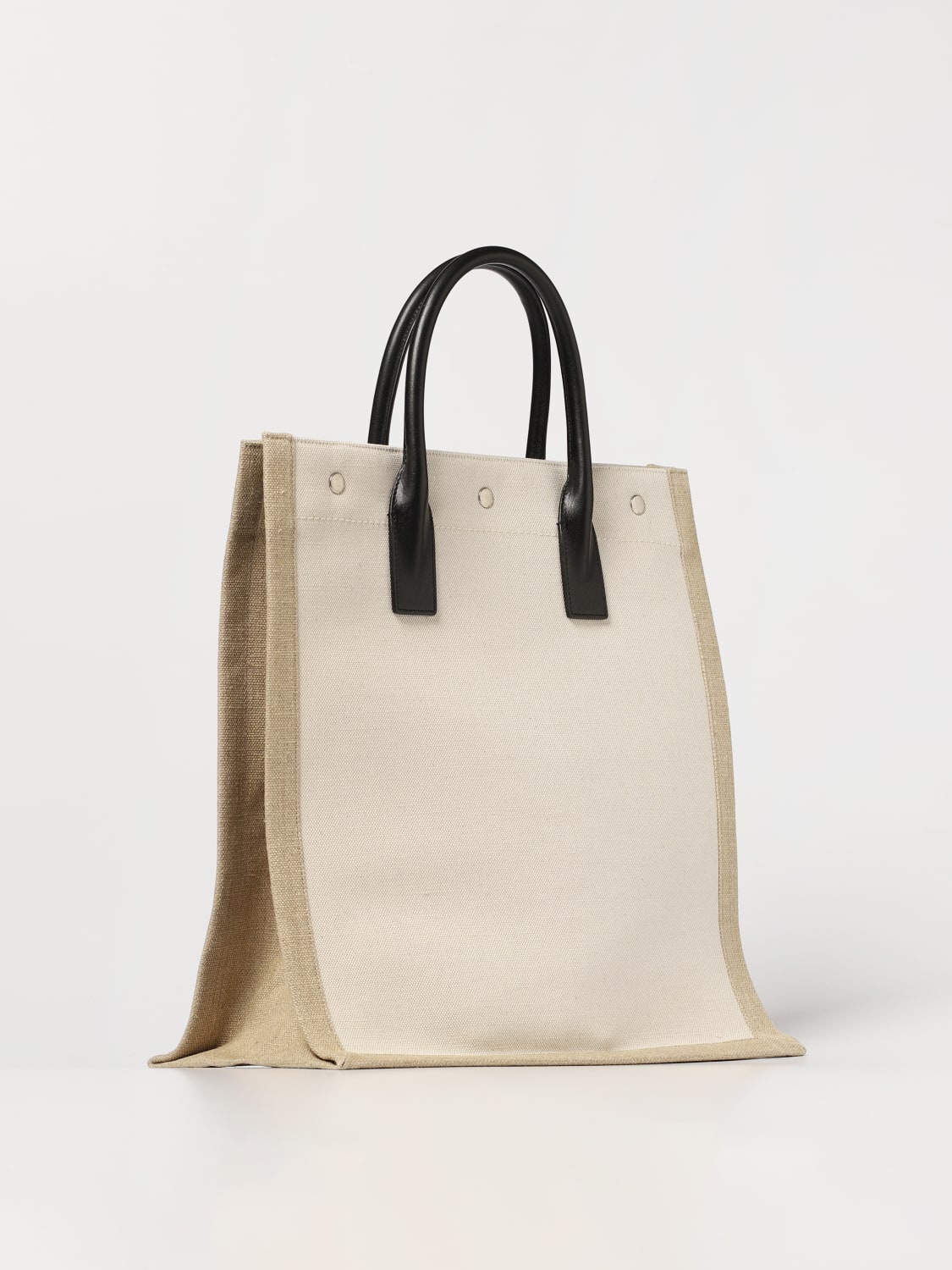 SAINT LAURENT SHOULDER BAG: Saint Laurent Rive Gauche bag in canvas and leather with printed logo, Beige - Img 2