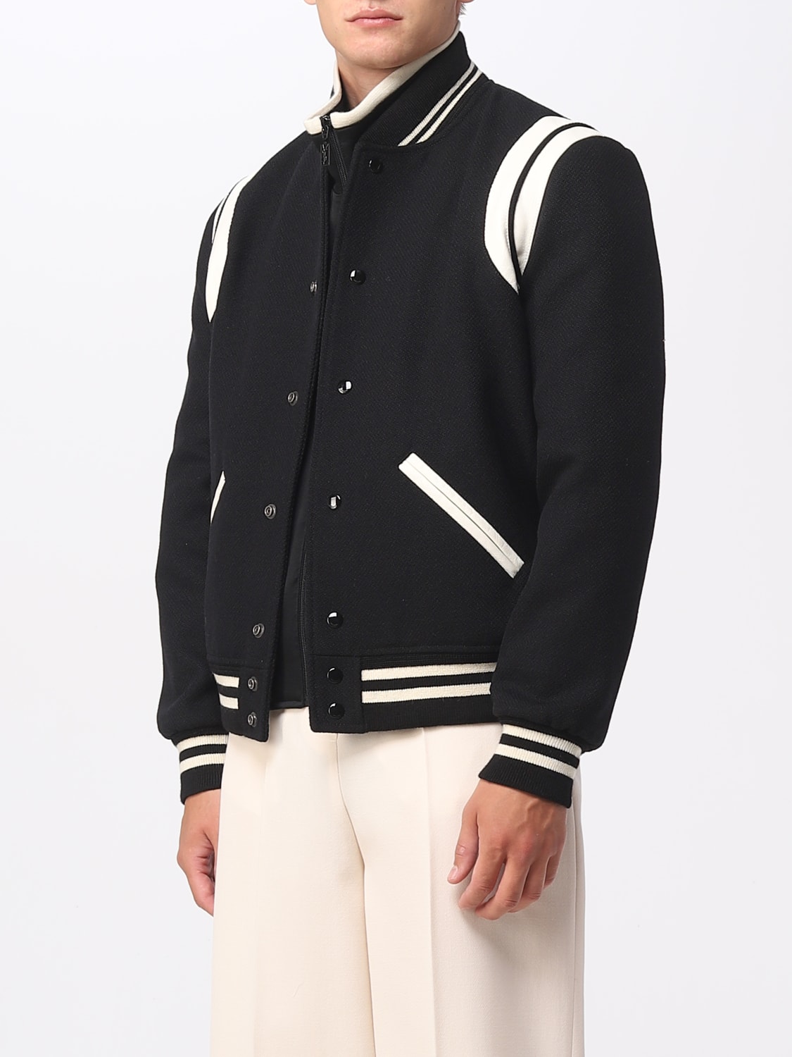 SAINT LAURENT: Teddy jacket in recycled wool and leather
