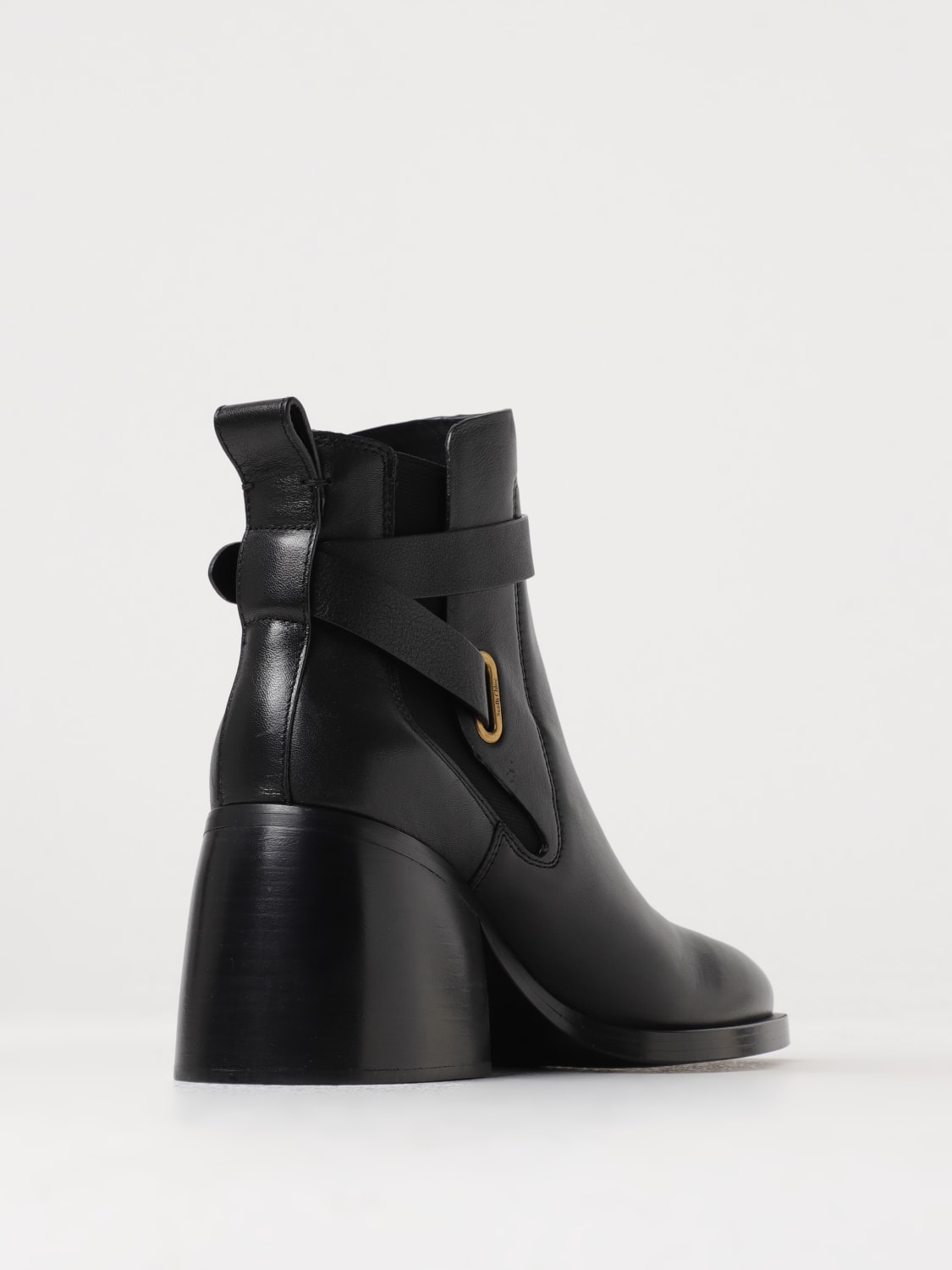 SEE BY CHLOÉ FLAT ANKLE BOOTS: See by Chloé Averi ankle boots in leather with buckle, Black 1 - Img 3