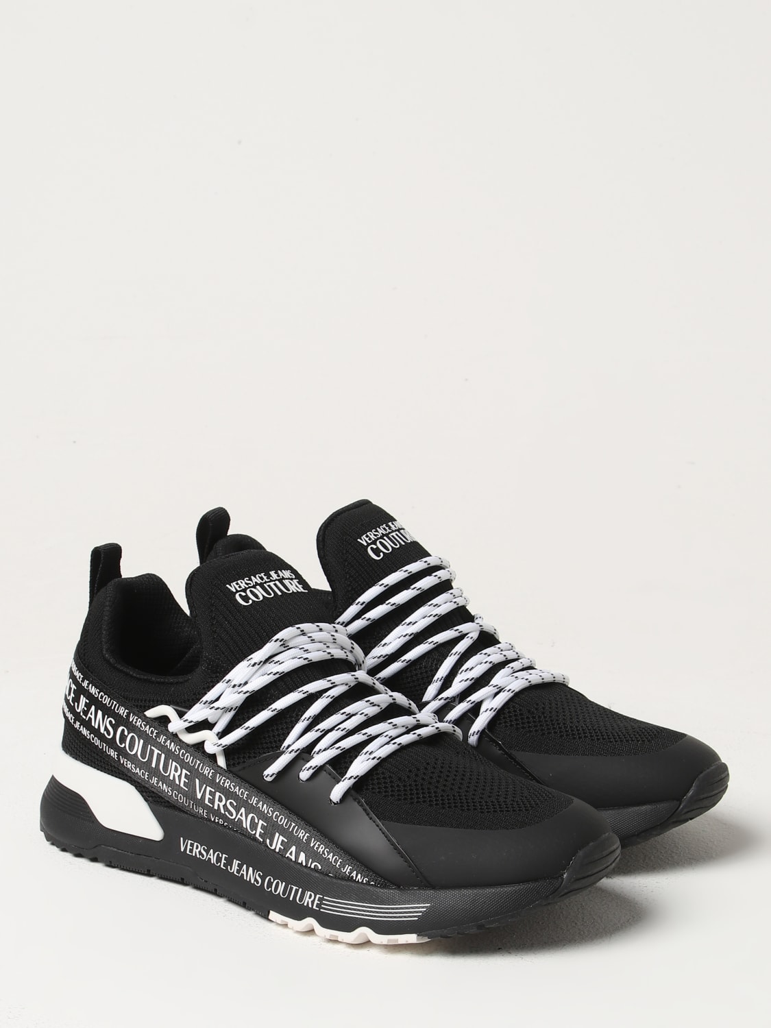 VERSACE JEANS COUTURE SNEAKERS: Versace Jeans Couture knitted sneakers with logo, Black - Img 2