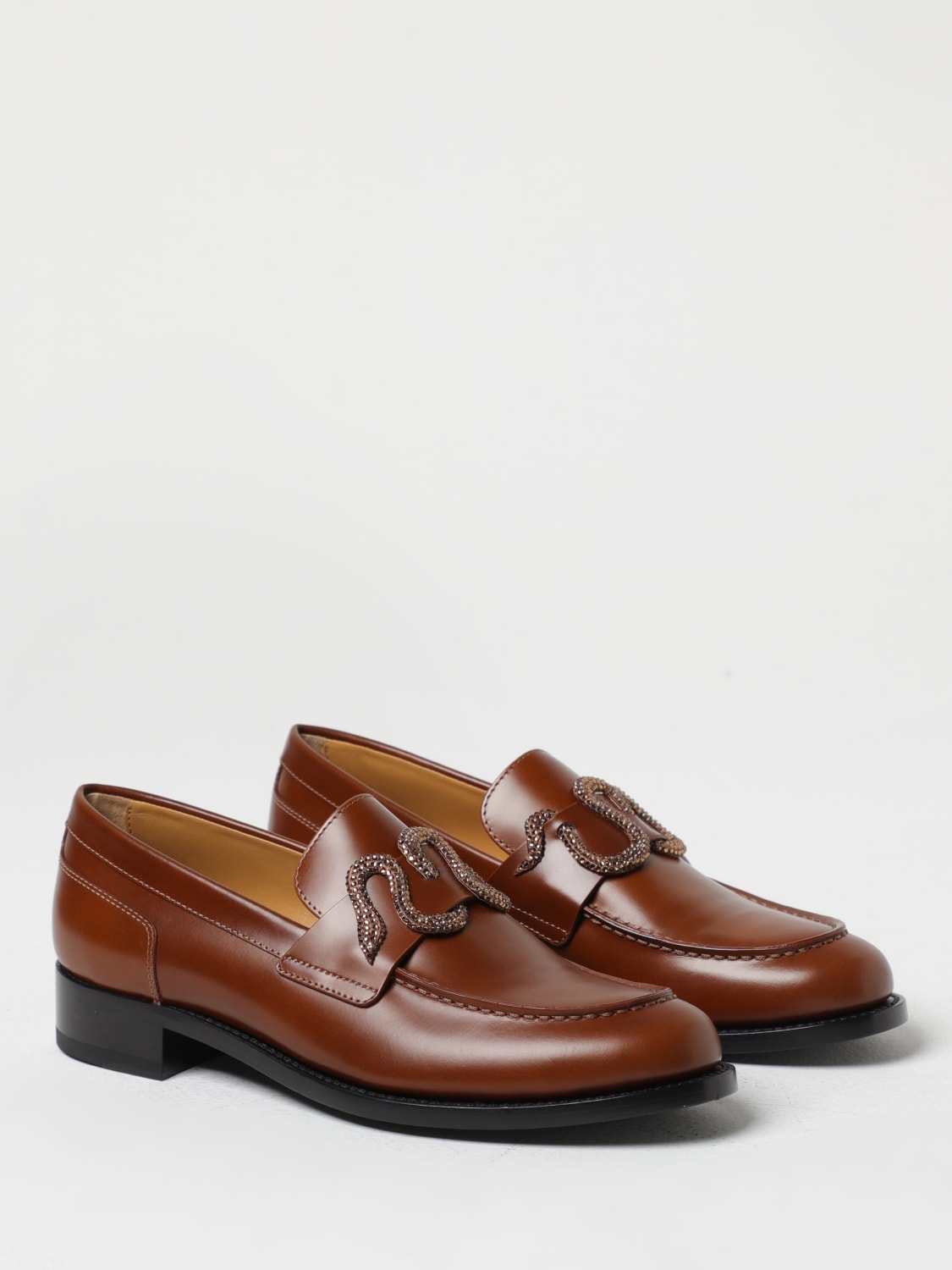 RENE CAOVILLA MOCASSINI: Mocassino René Caovilla in pelle spazzolata con Snake in strass, Beige - Img 2