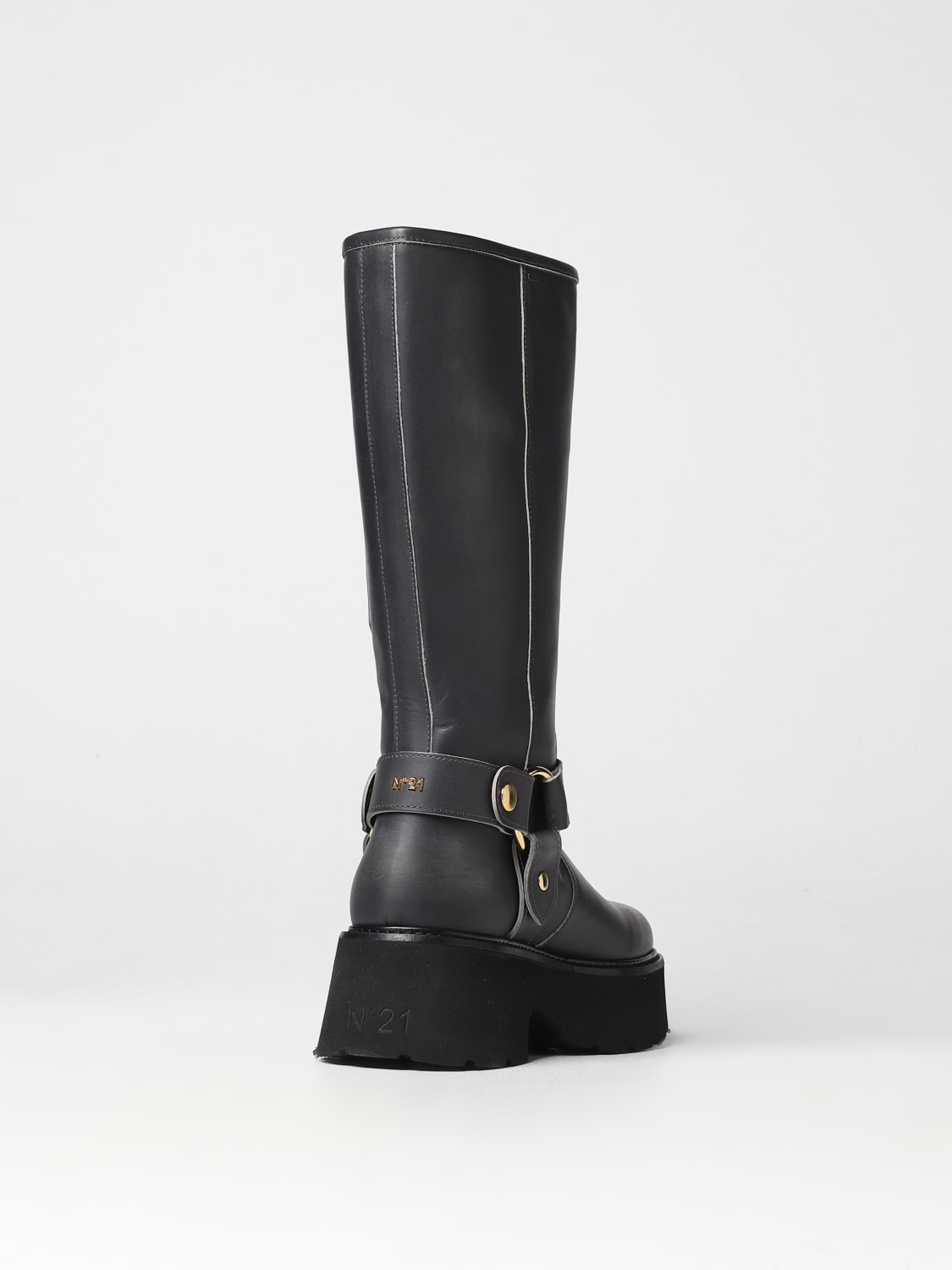 N° 21 STIVALI: Stivale N°21 in pelle used con fibbie, Grigio - Img 3