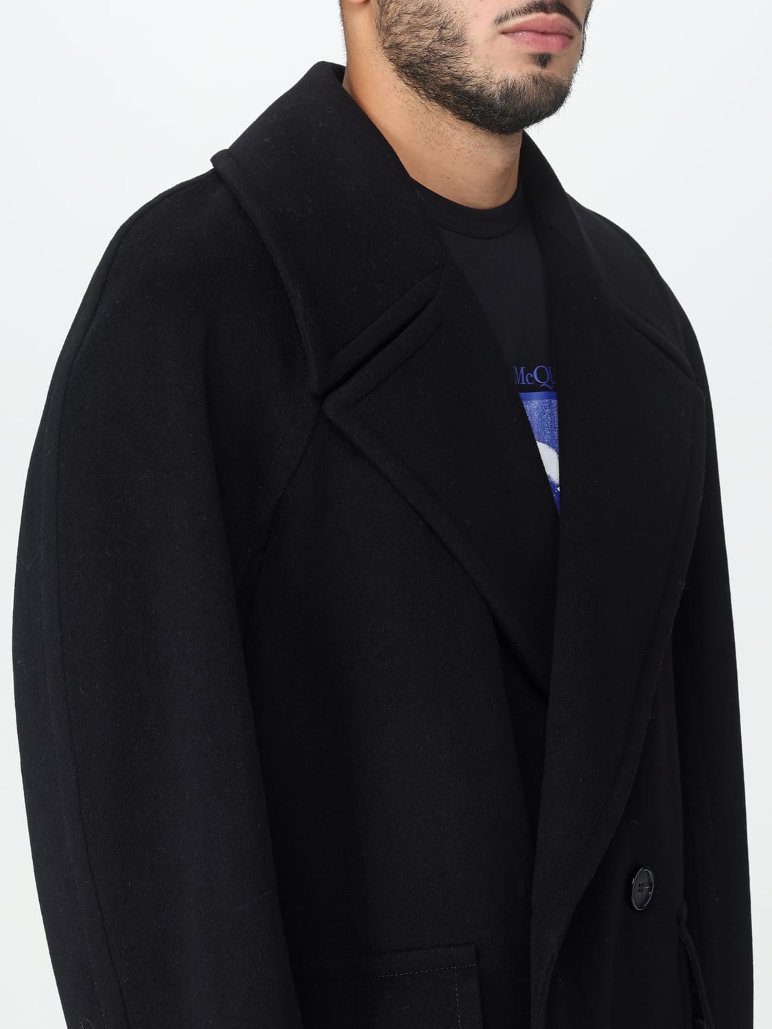 ALEXANDER MCQUEEN COAT: Alexander McQueen double-breasted coat in wool blend, Black - Img 5