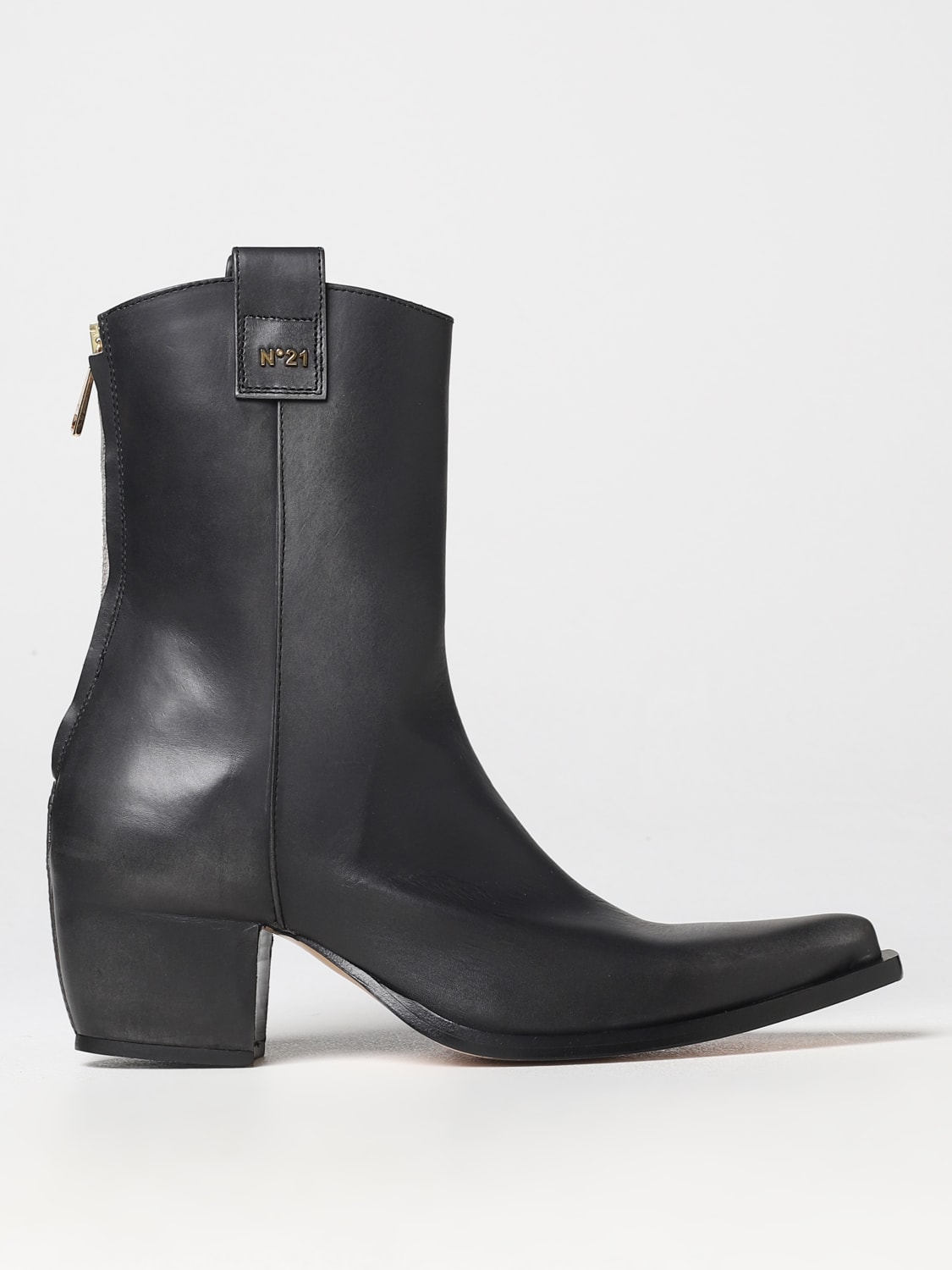 N° 21 FLAT ANKLE BOOTS: N°21 leather ankle boot with zip, Black - Img 1