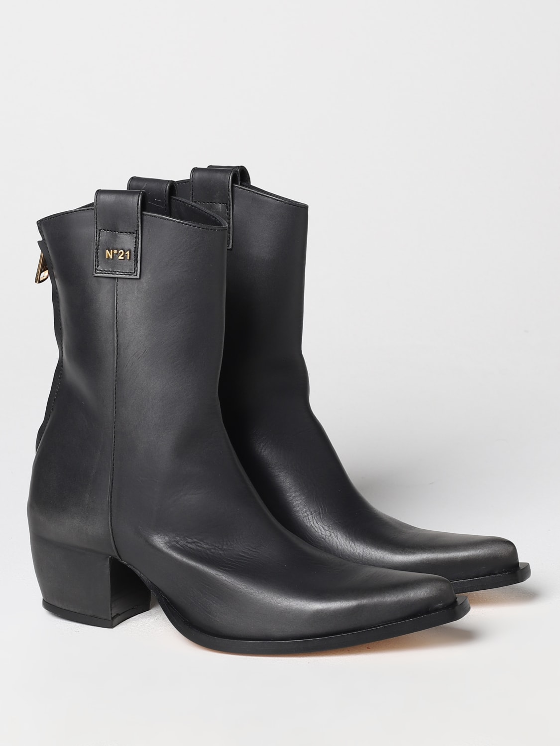 N° 21 FLAT ANKLE BOOTS: N°21 leather ankle boot with zip, Black - Img 2