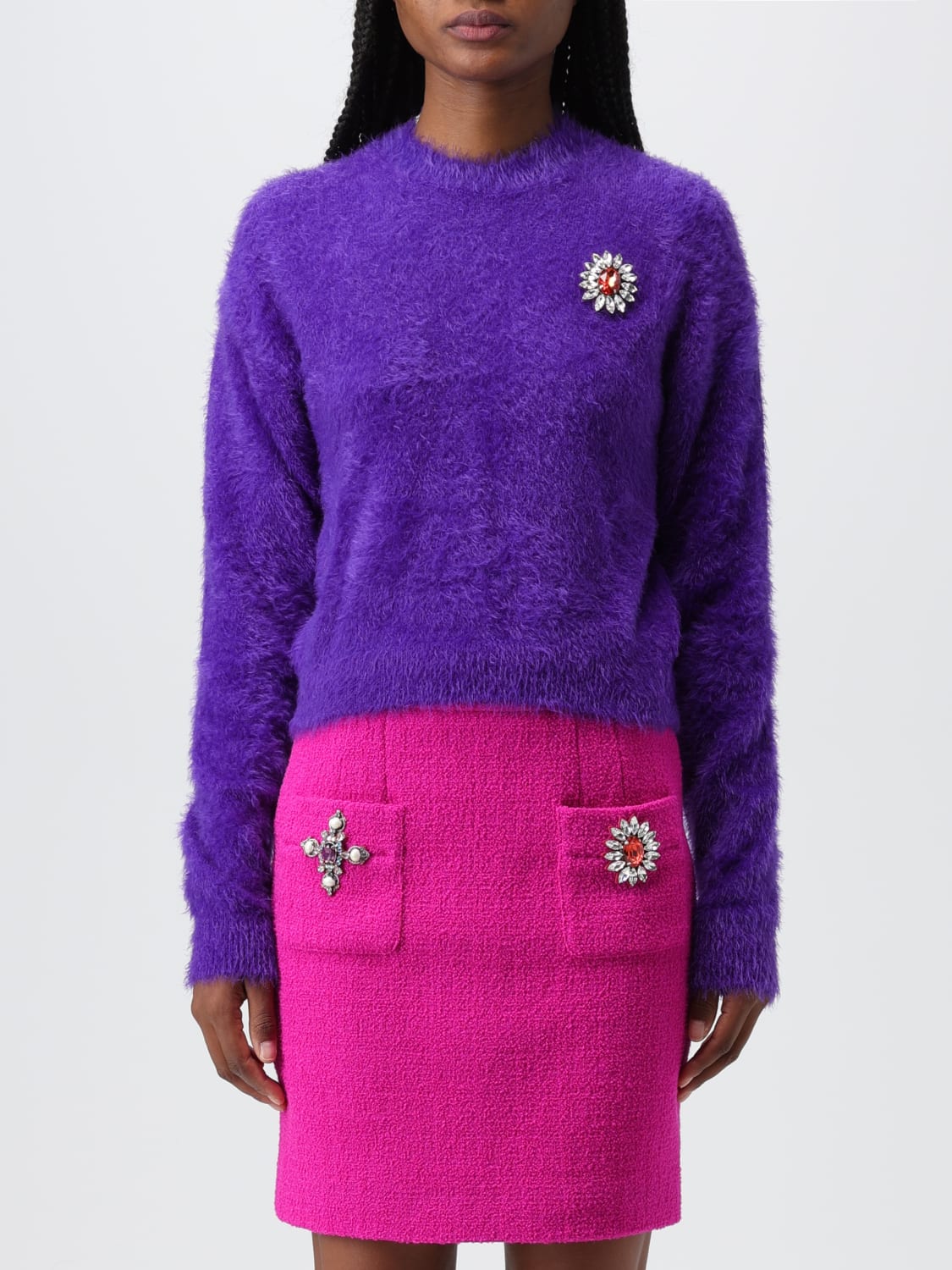 MOSCHINO COUTURE MAGLIA: Maglione Moschino Couture in tessuto sintetico, Viola - Img 1